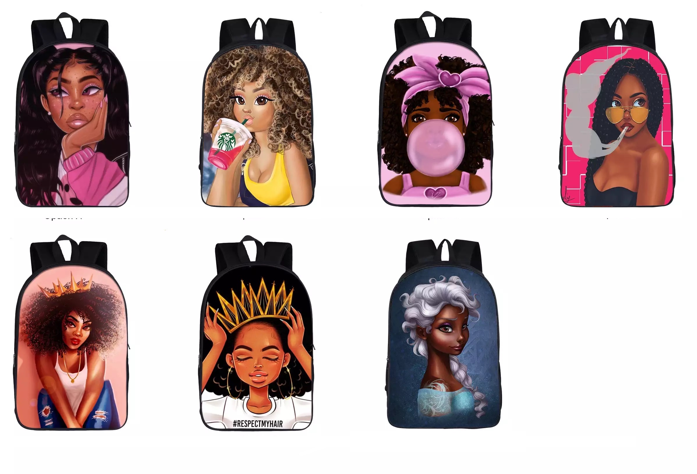Afro-Lady-Girl-Backpack-Kids-School-Bag