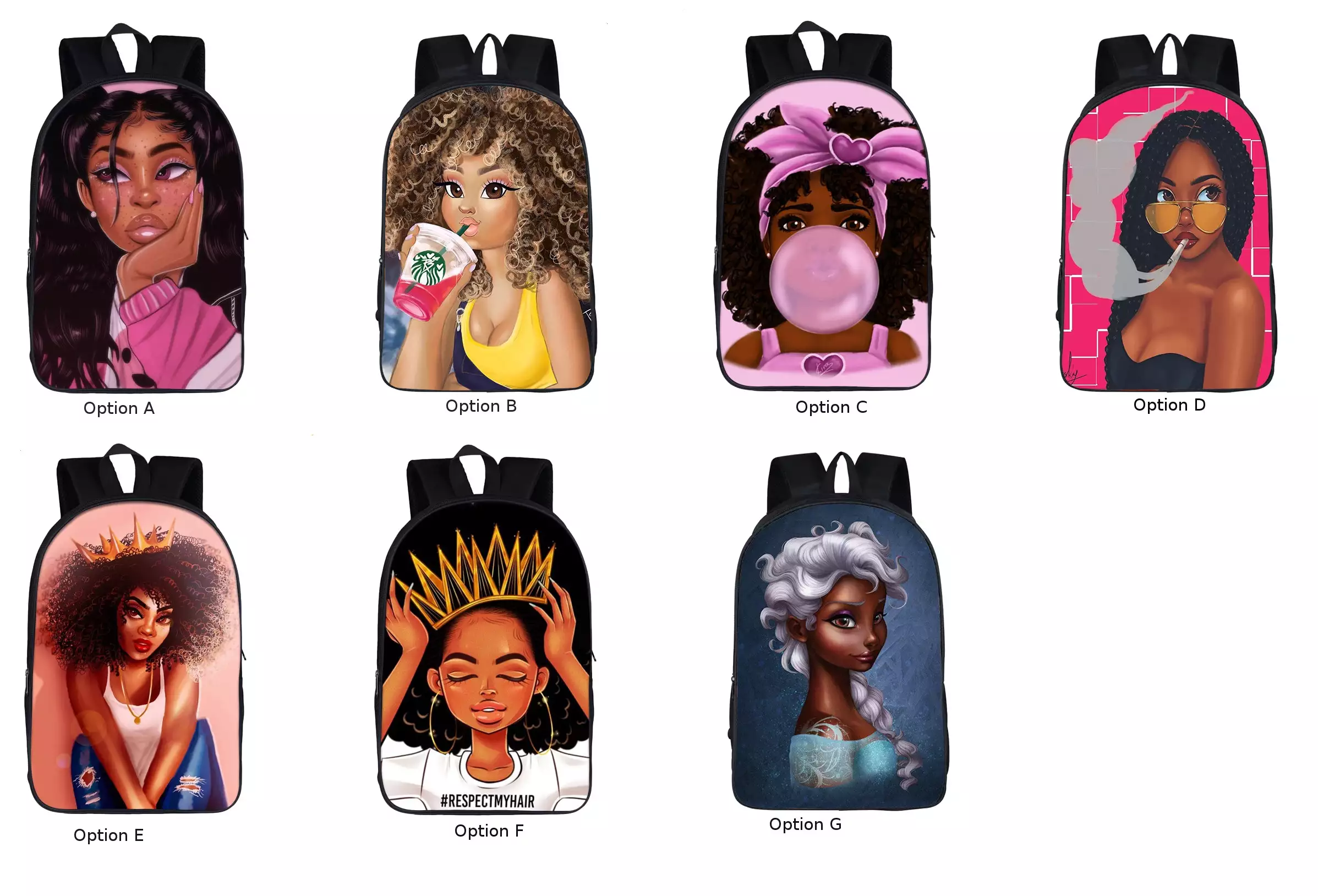 afro lady girl backpack