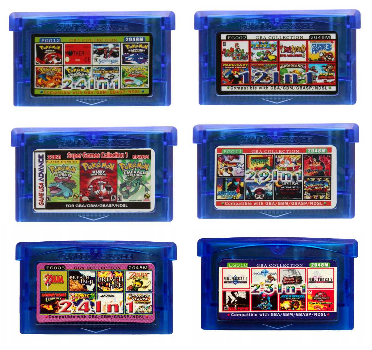 6 Compilation games for GBA - Final fantasy saga - Pokemon - Mario games serie - Zelda games. BuytoPlayGame - Buy Retro Games and Repro Games for nds snes gba gbc.